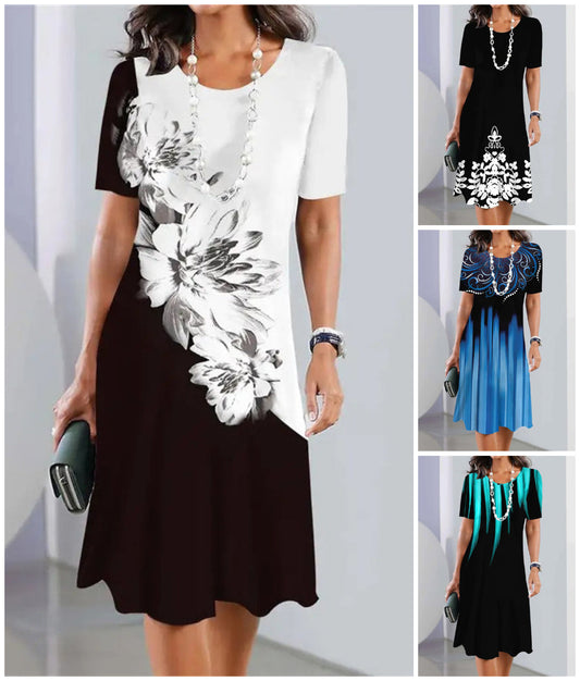 👗 Rochie cu mânecă scurtă și gât rotund imprimată 💖