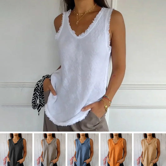 🌞 Vânzare fierbinte de vară 50% OFF💝Tricoul fără mâneci din in și bumbac pentru femei