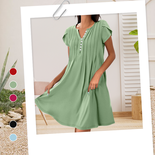 Femei V-Neck culoare solidă pulover confortabil Casual buton jos rochii