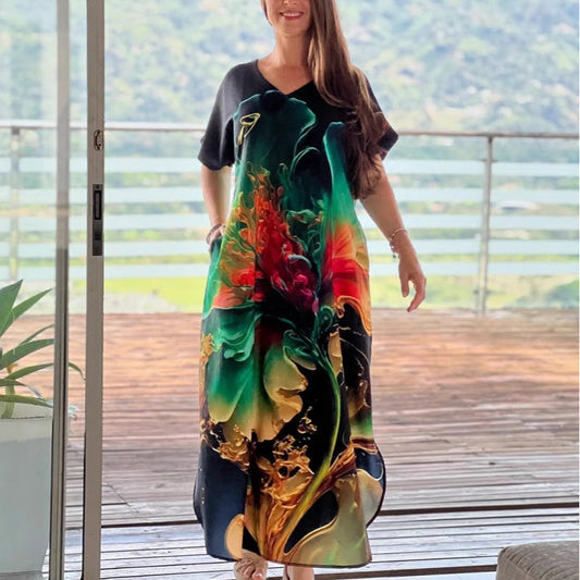 👗 Rochie cu mânecă scurtă imprimată