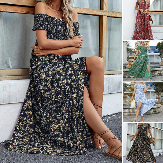 🥻Rochie elegantă cu flori fără umeri pentru femei