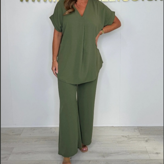 👚👖Femeii Casual Loose V-Neck costum din două piese