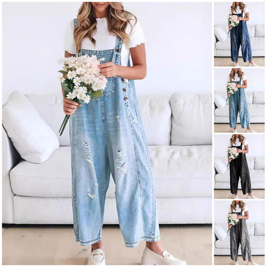 Salopetă adorabilă cu nasturi și salopetă din denim👖